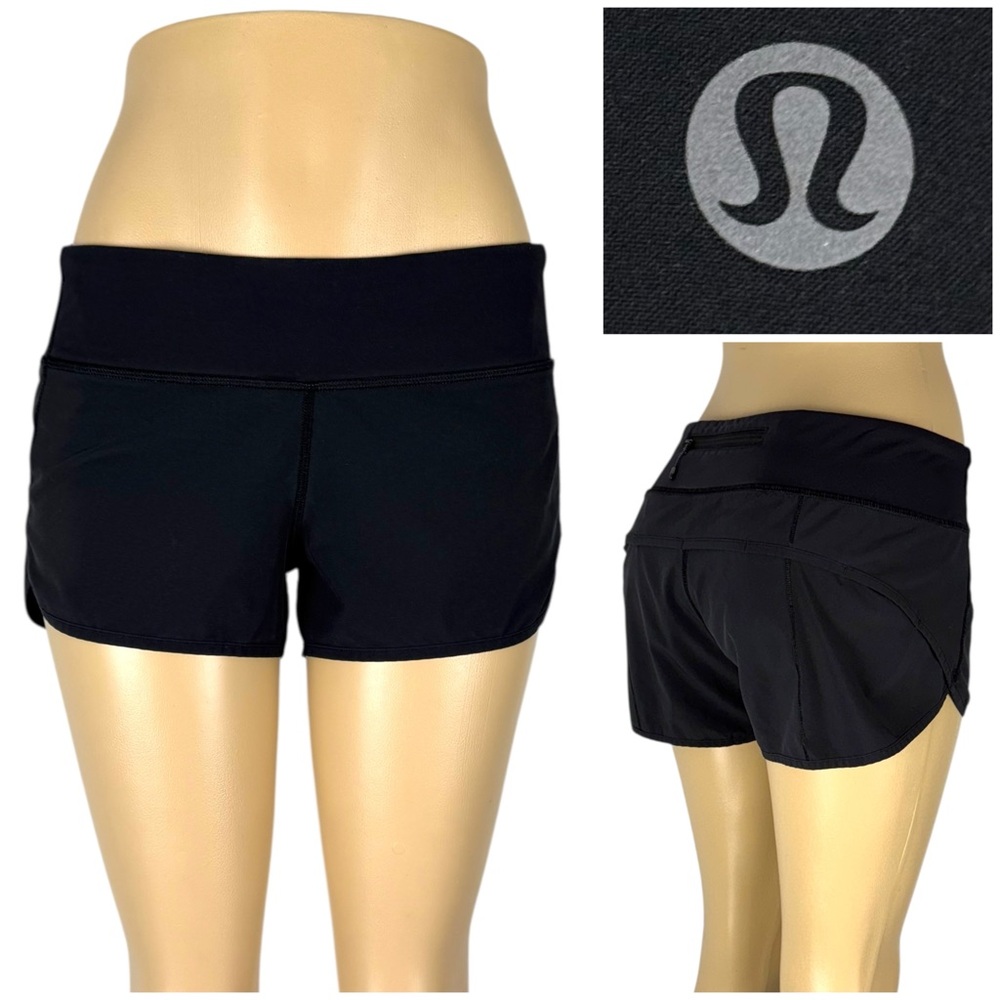 Lululemon Womens 6 Speed Shorts Black Lined Running Gym 3” Inseam Athletic